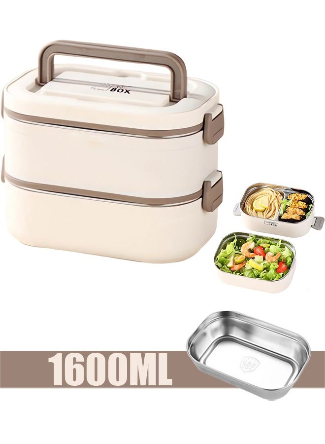 تابيت علبة غداء بينتو للأطفال والكبار، طقم علب طعام معزولة محمولة، علب بينتو من الفولاذ المقاوم للصدأ قابلة للتكديس من طبقة إلى ثلاث طبقات، حاوية طعام مانعة للتسرب (طبقتان) - Image 1